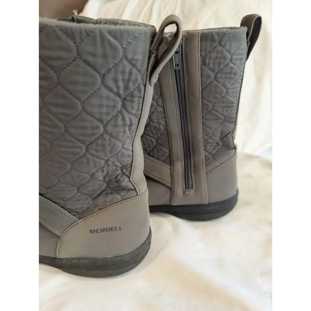 MERRELL Winter Boots Women’s 8 Encore Kassie Gray Zipper Lined Quilted Pattern